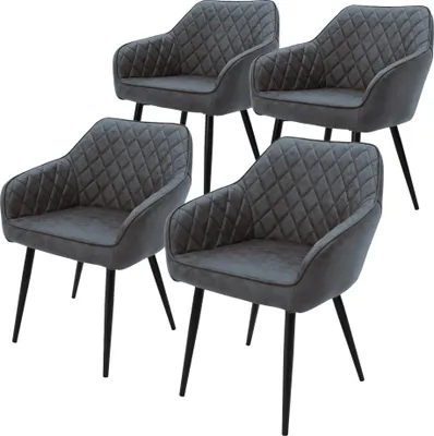 Produktbild von ML-Design sada 4 jedálenských stoličiek s podrúčkami a operadlami, antracitová farba, kuchynská stolička s poťahom z umelej kože, čalúnená stolička s kovovými nohami