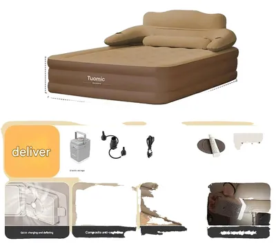 Productafbeelding van Buitenslaapmatras, geïntegreerde opblaaspomp, automatisch opblaasbaar, bruin. Afmetingen: 203 cm x 152 cm x 48 cm