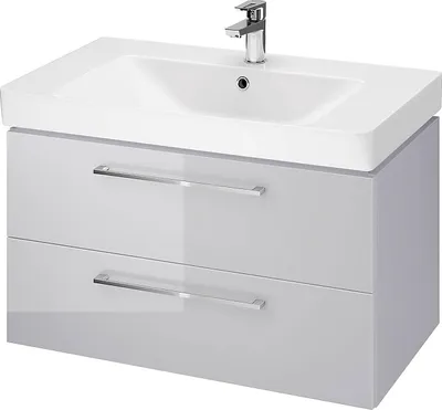 Produktbild von BADLAND Badmöbel Set Badezimmerschrank mit Keramikwaschbecken, 2-Schubladen LARA MILLE 80 Grau