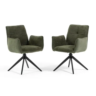 Produktbild von 2er-Set drehbare, gepolsterte Innenstühle aus grünem Samt mit Metallbeinen – modernes und elegantes Design, bequem und robust, ideal für Wohnzimmer, Esszimmer, Küche, Büro oder Restaurants – EVELYN