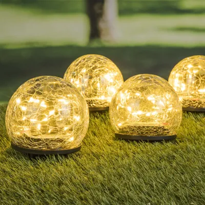 Produktbild von HI 4er Set LED Solar Crackle Glas Lampen Solarbeleuchtung mit Erdspieß 70395