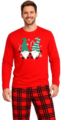 Produktbild von Weihnachtswichtel XMAS Schlafanzug für Herren - Christmas Winter Pyjama Set Weihnachten Langarm Oberteil mit Hose Rot/Schwarz M