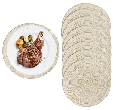 8 runde geflochtene Platzsets, 38 cm, beige, waschbar, Antirutsch