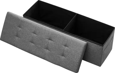 Image de Pouf avec espace de rangement - Pouf rectangulaire pliable - Capacité de charge jusqu'à 300 kg - Rembourré - Avec poches latérales - Dimensions 11 x 38 x 38 cm - Comme repose-pieds - Gris