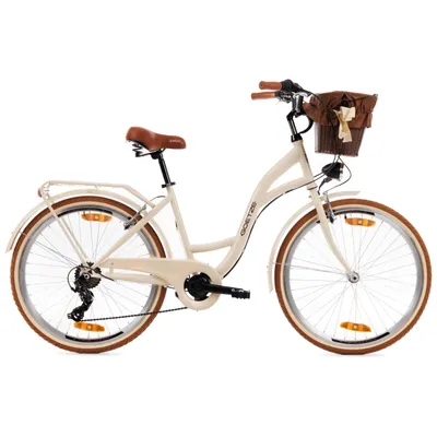 Produktbild von Goetze Mood 26 | 17 Zoll Alu City Bike Damen Fahrrad, Komfortrahmen, 6- Gang Shimano Tourney, V-Brake Bremsen, Korb mit Bezug!