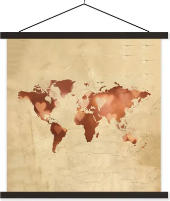 Produktbild von MuchoWow® Textilposter Weltkarte - Liebe - Farben 90x90 cm mit schwarzem Rahmen - Magnetisches