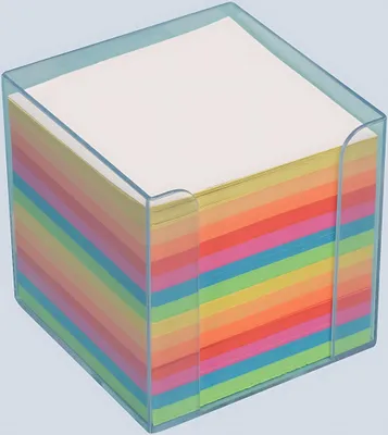 Produktbild von Büroring Zettelbox transparent Kunststoff, 9x9x9cm, farbiges Papier