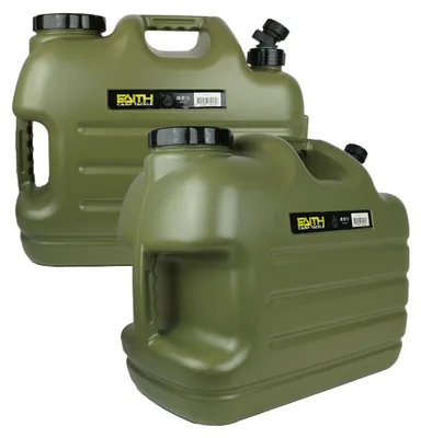 Obrázek produktu pro Vodní kanystry Faith Carp Tackle s kohoutkem – 25 l – 2 ks – zelený polyethylen – vodní nádrž – nádoba na vodu – kanystr na vodu – dávkovač vody – kohoutek – s výpustním kohoutkem