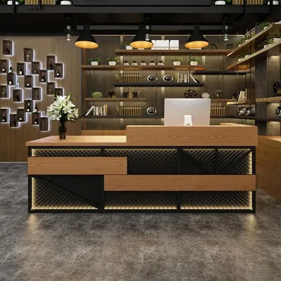 Image de Caisse sur mesure Comptoir de caisse Comptoir de réception Comptoir de bar rétro Comptoir de réception couleur bois 180x60x100cm 【TWMT 180】