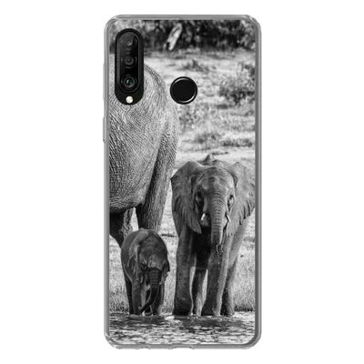 Produktbild von MuchoWow® Handyhülle Schutzhülle Hülle für Huawei P30 Lite Elefant - Wasser - Tiere - Schwarz - Weiß Silikon Softcase Handy Hülle - Handyhülle