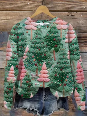 Produktbild von ASKSA Damen Weihnachtspullover Lustig 3D Drucken Weihnachten Sweatshirt Langarm Print Rundhals Niedlich Kapuzenpullover Weihnachtspulli Damen Xmas Pullover,B Gruen,L