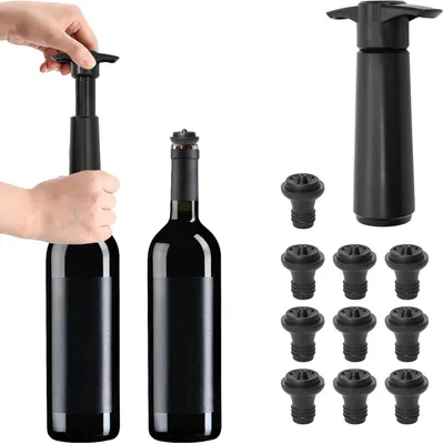 Set für Vakuumpumpe und Stopfen für Wein mit 10 wiederverwendbaren Weinflaschenstopfen, ideal um Wein länger frisch zu halten
