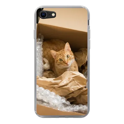 Produktbild von MuchoWow® Handyhülle Schutzhülle Hülle für iPhone 7 Katze - Box - Rot Silikon Softcase Handy Hülle - Kartenhalter