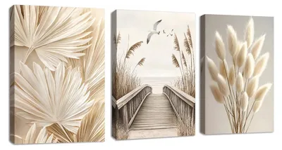 Produktbild von Set mit 3 Landschaftsbildern auf Leinwand in Beige (30x40 cm)