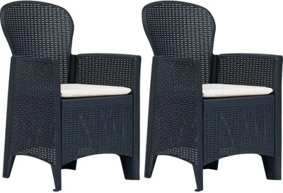 Produktbild von Gartenstühle 2 Stk. mit Kissen Anthrazit Kunststoff Rattan-Optik