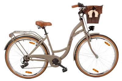 Obrázok produktu pre Goetze Mood 28" mestský bicykel, nízky rám 18", 7 rýchlostí Shimano Tourney, V-Brake, LED osvetlenie, pohodlné sedlo, ratanový košík