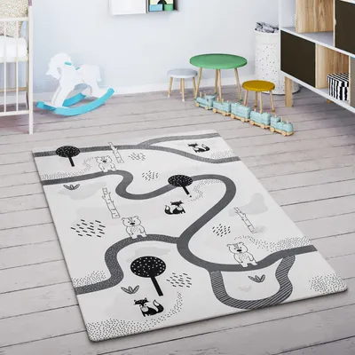 Immagine prodotto di Tappeto per bambini Tappeto per cameretta Tappeto da gioco Tappeto antiscivolo Bianco Grigio Dimensioni 80x150 cm