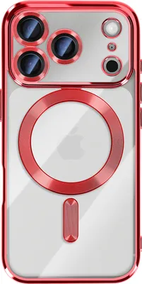 Imagen del producto de Funda protectora para iPhone 17 Pro, compatible con MagSafe, diseño con marco cromado, color rojo