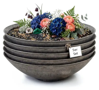 Produktbild von Pflanzschalen für draussen Dekoschalen rund 5er Set schwarz 35 cm