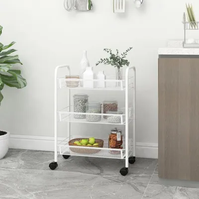 Produktbild von Küchenwagen 3 Etagen Weiß 46x26x64 cm Eisen - Servierwagen CC19717