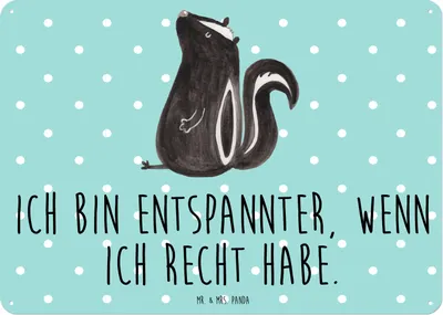 Produktbild von Mr. & Mrs. Panda Wandbild Stinktier Sitzen DIN A3 - Türkis Pastell - Geschenk, Raubtier, Büro, Skunk, Türschild, Spruch, Blechschild, Recht, Schild, wandtafel, tafel