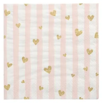 Produktbild von PAPSTAR Servietten 1/4-Falz, 33x33 cm pink, "Golden Hearts" | Folie (30 Stück)