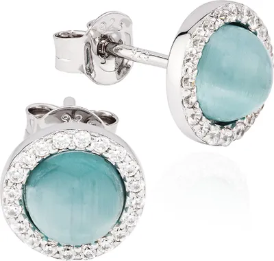 Produktbild von NKlaus Paar Ohrstecker rund 925 Silber rhodiniert 8mm Ohrringe Zikonia hellblau weiß 11878