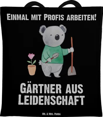 Produktbild von Mr. & Mrs. Panda Tote Bag Gärtner Leidenschaft - Schwarz - Geschenk, Tasche, Lustig, Schultasche, Gärtnerei, Jutebeutel, Witzig, Uni, Laptoptasche, Spruch