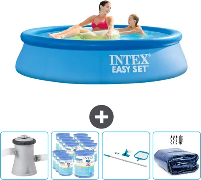 Produktbild von Intex runder aufblasbarer Easy Set-Schwimmpool – 244 x 61 cm – Blau – inklusive Pumpe Filter - Reinigungskit - Sonnensegel