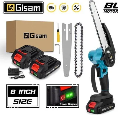 Obrázek produktu pro Elektrická řetězová pila – dobíjecí – 2 akumulátory – 15 cm – modrá