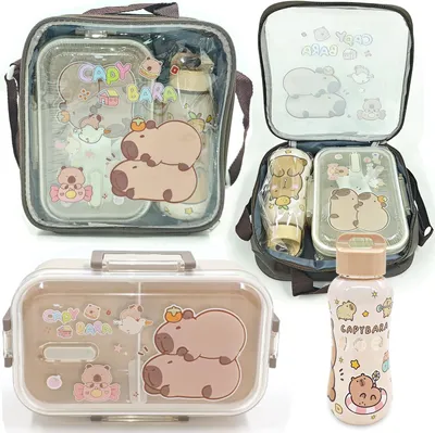 Produktbild von Lunchbox Set 800 ml, mit Fächern, Trinkflasche 350 ml, für Schule