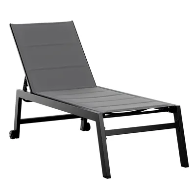 Produktbild von Outsunny Sonnenliege Alu Gartenliege Relaxliege Garten 5-stufige Rückenlehne verstellbar Stahl Texteline Schaumstoff Grau 168 x 72 x 102 cm