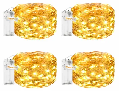 LED-Lichtschnur 3 m, 30 LEDs, warmweiß, Timer, 4 Stück