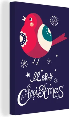 Produktbild von MuchoWow® - Leinwandbilder - Vogel - Schnee - Weihnachten - Frohe Weihnachten, Wandbild, Wanddeko Bilder Wohnzimmer, 80x120 cm