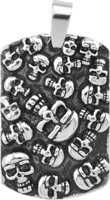 Produktbild von Anhänger Dog Tag Totenkopf Skull Edelstahl Halskette Massiv Lederkette Kugelkette Gothic Damen Herren silber-nur-anhänger