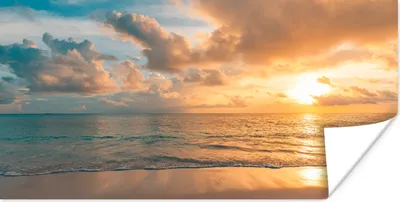Produktbild von MuchoWow® Poster Strand - Sommer - Sonnenuntergang - Wolken - Meer 40x20 cm - Poster für die Wand - Poster Schlafzimmer