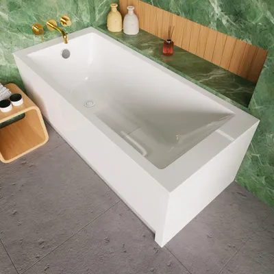 Image de ECOLAM Baignoire rectangulaire Tami 140x70 cm avec surface antidérapante + tablier | vidage et trop-plein automatique pieds et silicone | set complet