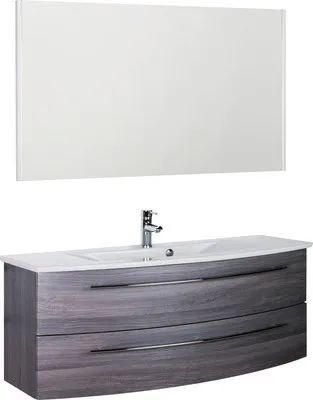 Produktbild von Marlin Badmöbel-Set 3040 BxHxT 121 x 198,2 x 51 cm Frontfarbe kastanie graphit mit Waschtisch Keramik weiß, Spiegel mit