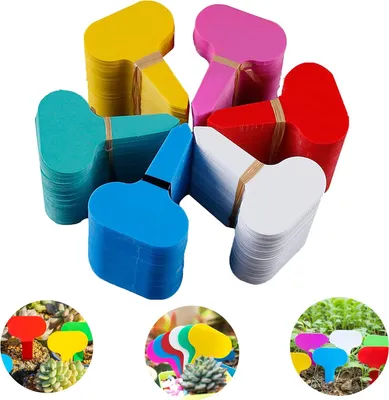 Imagen del producto de Etiquetas de plástico para plantas, 180 unidades, en forma de T, de varios colores, para identificar plantas en el jardín