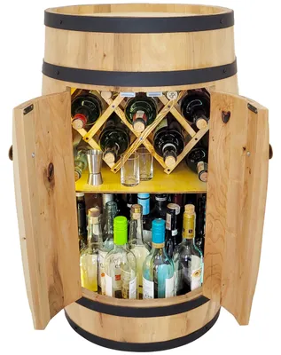 Immagine prodotto di Con porta e portabottiglie - Scaffale per vino. Barile da bar domestico Scaffale per vino 80 cm. Mobile bar rustico decorativo Portabottiglie. Birra alla spina, whisky bar. Bottiglie