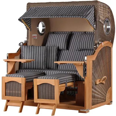 Produktbild von Strandkorb-Set - bene living - Ammersee Grande XL Teak - PE grau - Modell 500 - inkl. Liftersystem
