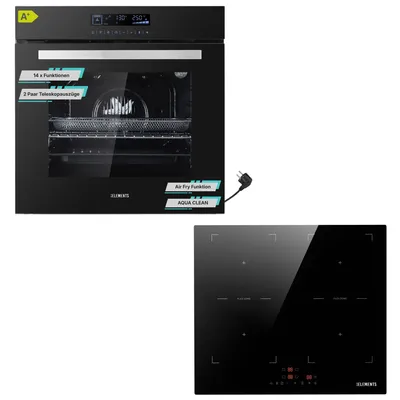 Produktbild von KB ELEMENTS Sparset, Einbauherd Set, Herdset, Induktionskochfeld 60cm, Full Touch Einbaubackofen 60cm, 15 x Funktionen, Air Fry Funktion, A+