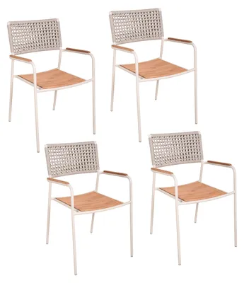 Produktbild von Gartenstuhl MILA 4er Set - Teak Weiß 84x55x54cm | Stapelstuhl Essstuhl Terrassenstuhl