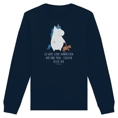 Produktbild von Mr. & Mrs. Panda Bio Baumwoll Pullover Einhorn Teddy Größe L - French Navy - Geschenk, Sweatshirt, Gute Nacht, Einhörner, schlafen, Unicorn, Pulli, Sweater, Träumen, Bett