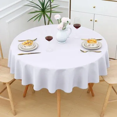 Image de Nappe ronde lavable, 140 cm, en polyester, hydrofuge, blanche
