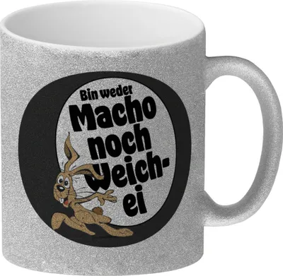 Produktbild von Weder Macho noch Weichei Glitzer-Kaffeebecher in schwarz mit Osterhase