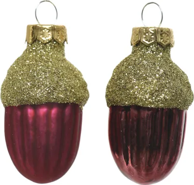 Produktbild von Christbaumschmuck Eicheln 4cm Glas 12 Stück - Ochsenblut  / Hellgold