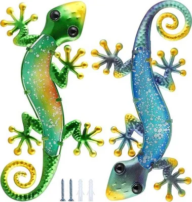 Produktbild von Famanu Wanddeko Gecko 38 cm - Set aus 2 (grün und blau)