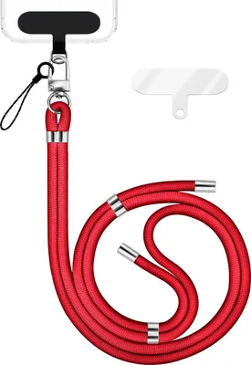 Produktbild von HoldMe Edition - Lanyard mit Karabiner Silber & 2 Pads - Universal Handykette Nylon Umhänge Band -  Rot