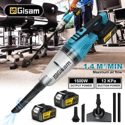 Produktbild von Gisam Akku-Handstaubsauger kabellos, 12 kPa, 18 V, für Haushalt, Auto und Werkstatt, Grün